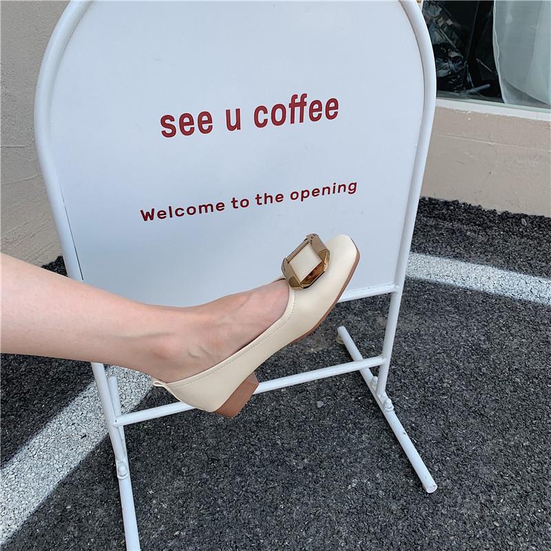 Flat bottom shallow mouth single shoes women's spring new soft leather women's shoes Doudou shoes versatile soft sole pregnant women square head shoes