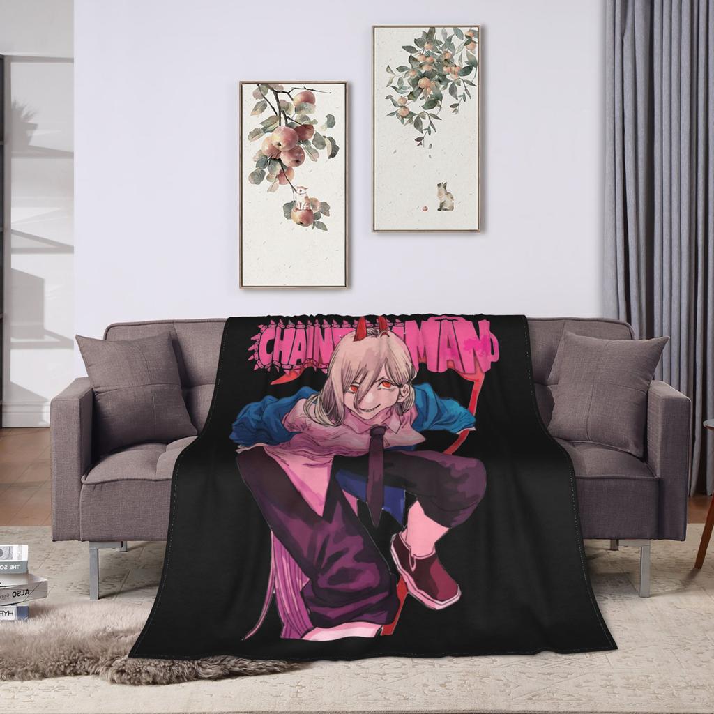 Chainsaw Man Power Blanket Flannel Printed Anime Manga Breathable Super Warm Throw Blankets for Bed Office Bedspread