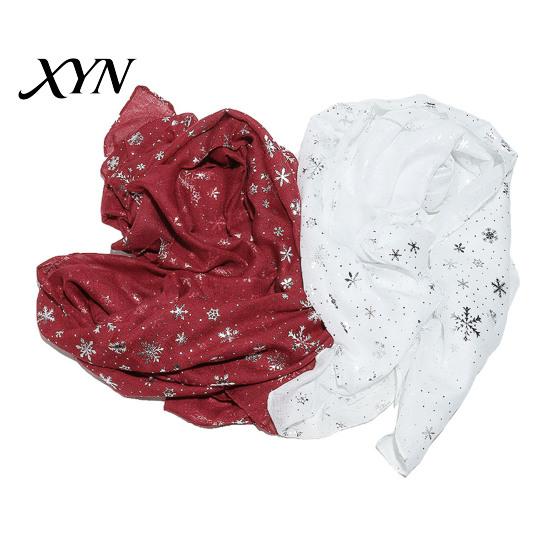 Cozy Christmas Party Scarf Glitter Sparkly Foil Snowflake Print for Women, Warm Fashionable Neckwear Theme Shawl Wrap, Fall Winter Lightweight