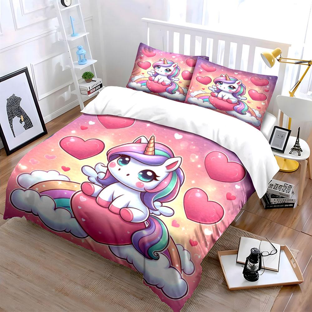 Cute Unicorn Rainbow Bedding Set Bedding Duvet Cover Set Duvet Cover Pillowcases (1 * Duvet Cover 2 * Pillowcases, without duvet insert)