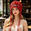 Openwork Crochet Knitted Beanie Color Bead Tassel Ethnic Beanie Crochet Headwrap  Bohemian Styling