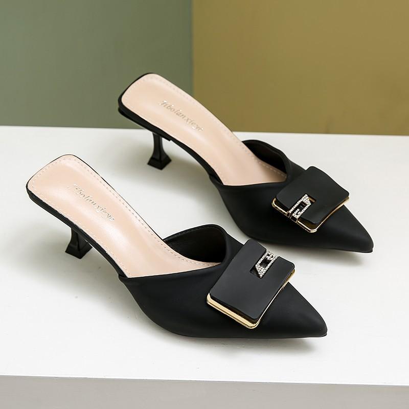 After Empty Bag Head Slippers 2025 New Pointed Head Thin Heel High Heel Half Slippers Women Wear Fashion Temperament Cool Slippers