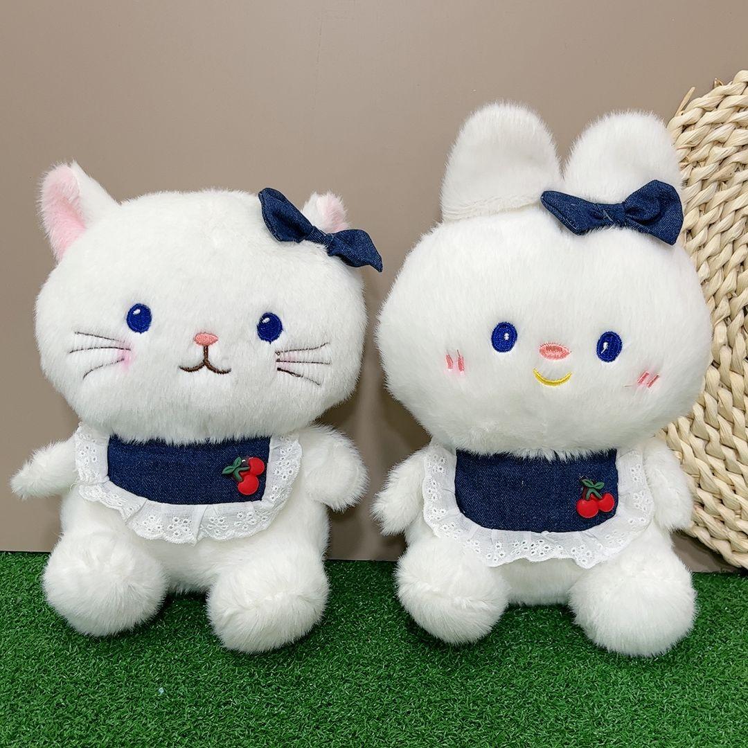 

Plush toy denim bib cat cat bunny exquisite doll doll eight inch scratching machine doll 22-24 cm