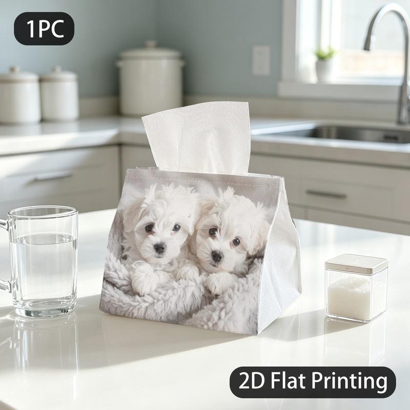 1pc Tissue Box, Gentle Style Fluffy Puppies Warm Cozy Pattern, 2D Flat Printing, Keeps Dust Out, Machine Washable, Tissue Bag, for Kitchen Counters, 2