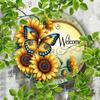 Vintage Sunflower Butterfly Round Tin Sign Wall Decor Home Entryway 8x8 Inch