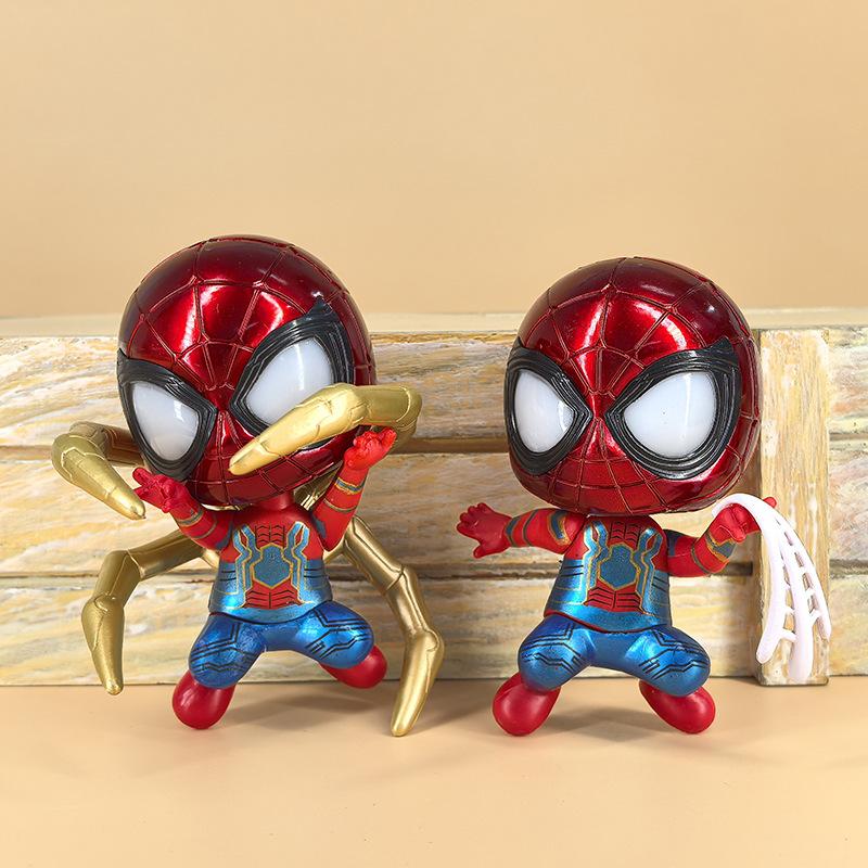 Q Version Bobblehead Hero Figures Set, Spider-Man Iron Man L Action Figure Model Desk Decor, 4-Pack Collectible Nodding Dolls