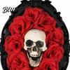 Gothic Rose Skull Sculpture Decor Wall Vintage Decoration Ornament Halloween Red Frame Horror Spider Web Art for Holiday Party
