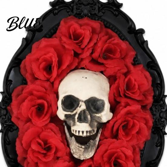 Gothic Rose Skull Sculpture Decor Wall Vintage Decoration Ornament Halloween Red Frame Horror Spider Web Art for Holiday Party