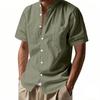 Men's White Stand Collar Short Sleeve Button-Down Shirt with Chest Pocket