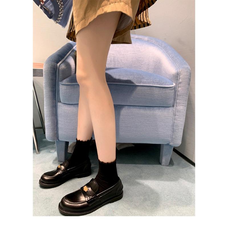 Cowhide~ Miu Wind Small Gold Coins Genuine Leather Thick-soled British Small Leather Shoes Women's One-pedal Lazy Flat-soled Single Shoes