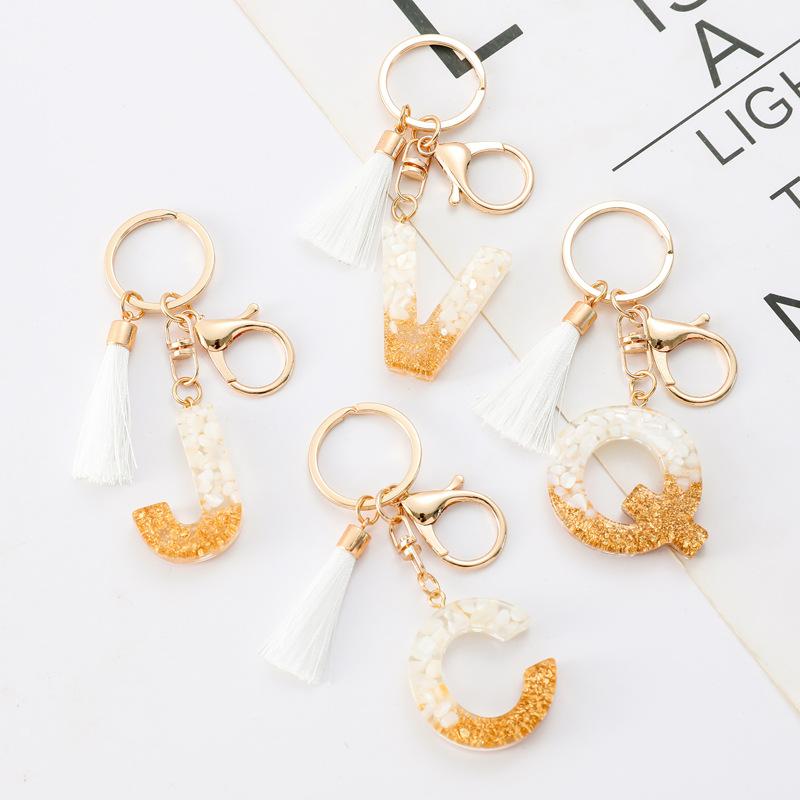 White Tassel Crystal Resin Stone Gold Foil Keychain Classic Retro Fashion Bag Accessory Practical Durable Backpack Hanging Charm