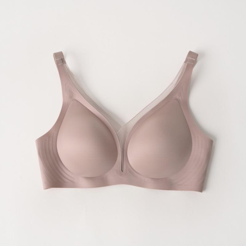 Deep V Mesh Seamless Wireless Bra with Jelly Cups Gathered Support Intimates for Large Bust Minimize Chest Look Comfort Ladies Underwear