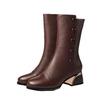 Soft Leather Martin Boots for Women's Winter New High-heeled Medium Tube Fashion Boots Warm Velvet Soft Leather Cotton Boots for Women