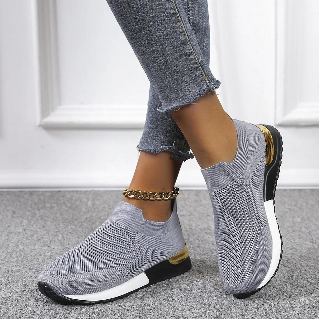 Weave Mesh Shoes For Women  Fashion Mujer Sneakers Spring Summer Slip On Ladies Platform Socks Shoes Light Vulcanized Shoes