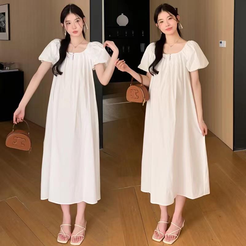 Women Summer White Short Sleeves Cotton Nightwear Simple Round Neck Mid-Calf Loose Nightdress Casual Plus Size Nightgowns New