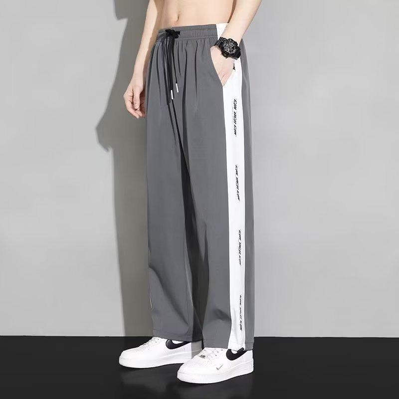 Summer Thin Ice Silk Pants Men's Straight Loose Casual Pants Fashion and Thin Wide-leg Sports Trousers