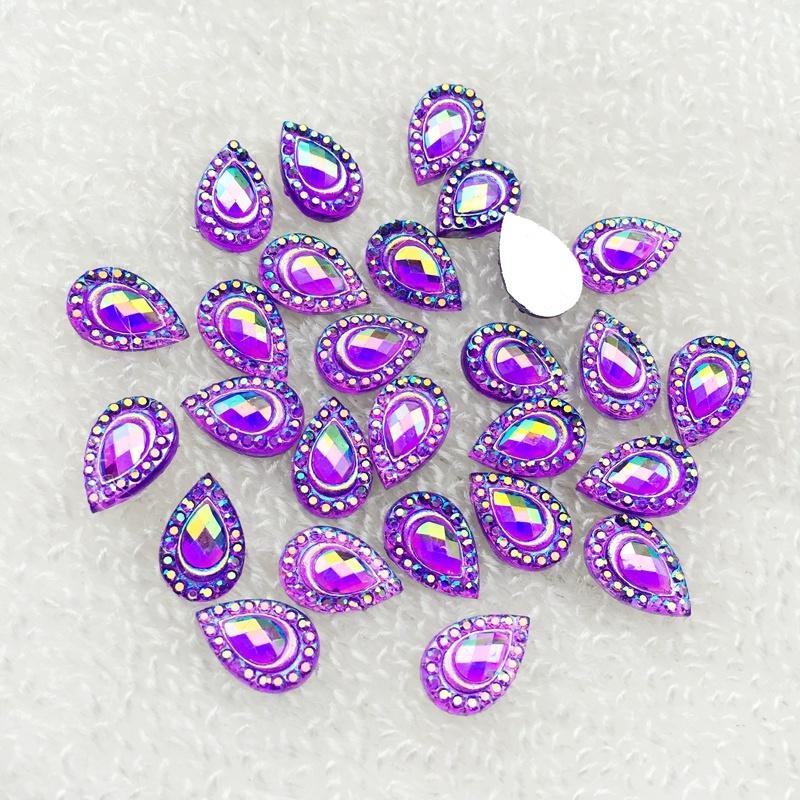 Gör-det-själv 100st 8*12mm Dropp AB Platt rygg strass Sten Kristall för Bröllopsdekoration Klädtillbehör knappar -A48