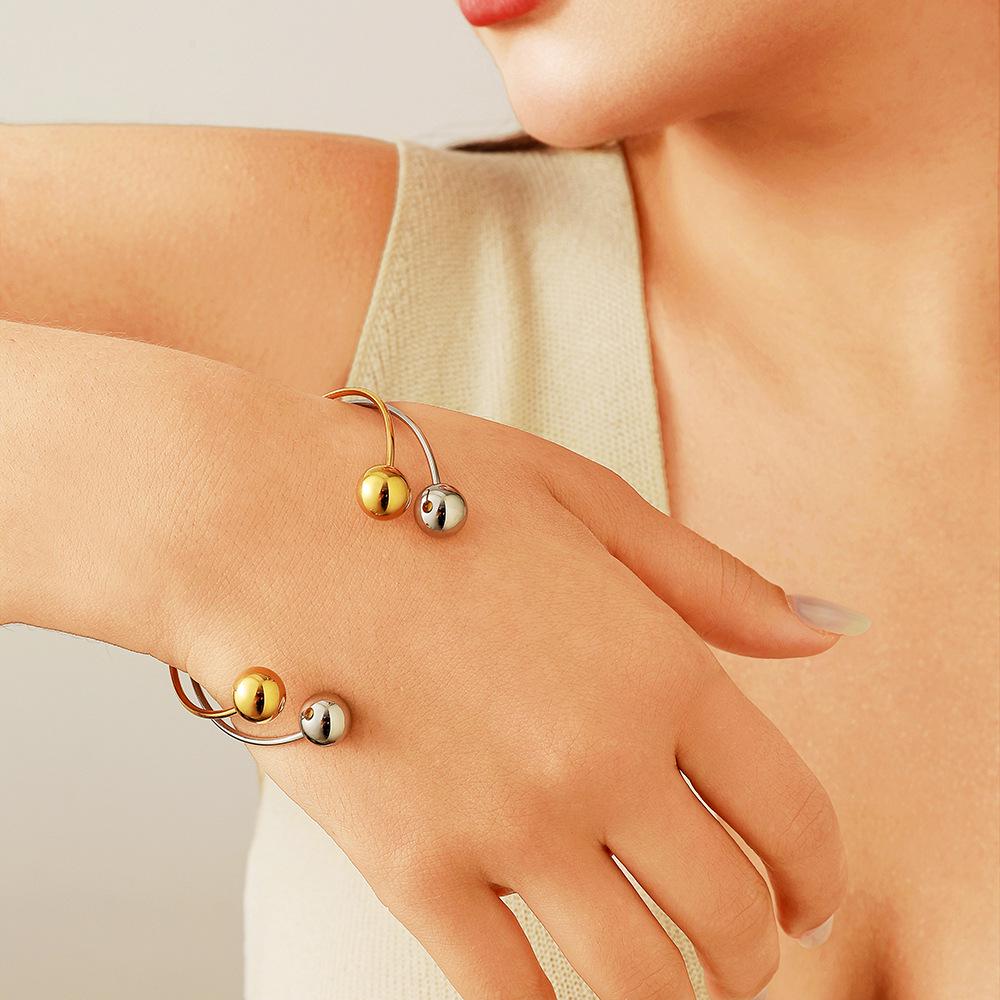 Yingtai Women's 18k Gold-Plated Stainless Steel Open Ball Ring