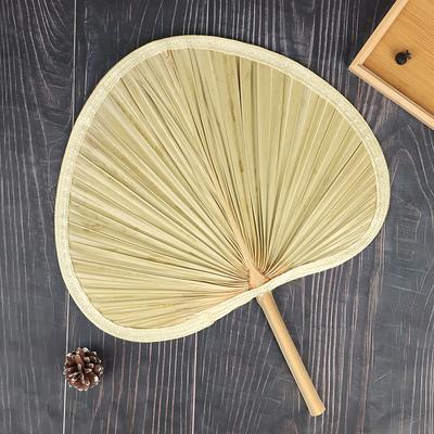 Éventail en Paille Fait Main Tissé en Feuille de Palmier Tissé Été Rafraîchissant Éventail Répulsif Moustique