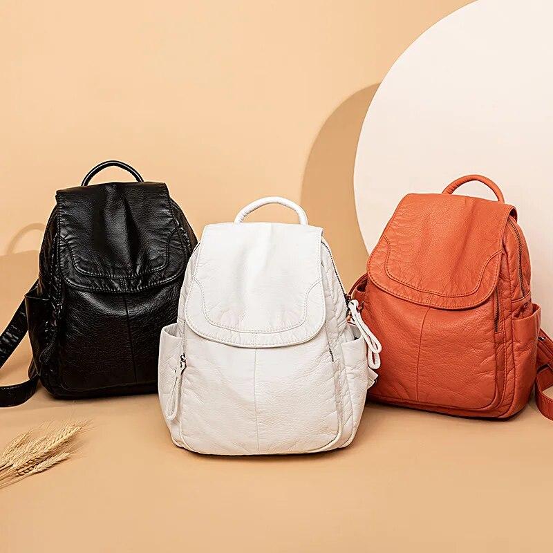 Damenrucksack, weiß gewaschenes Leder, Rucksack für Damen, kleine Schultaschen für Mädchen im Teenageralter, All-Match-Freizeit-Reisetasche