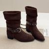Retro Womens Faux Suede Western Cowboy Ort Boots Women's Autumn Winter Fashion Booties Pointed Toe Crumpled Booties Comfortable