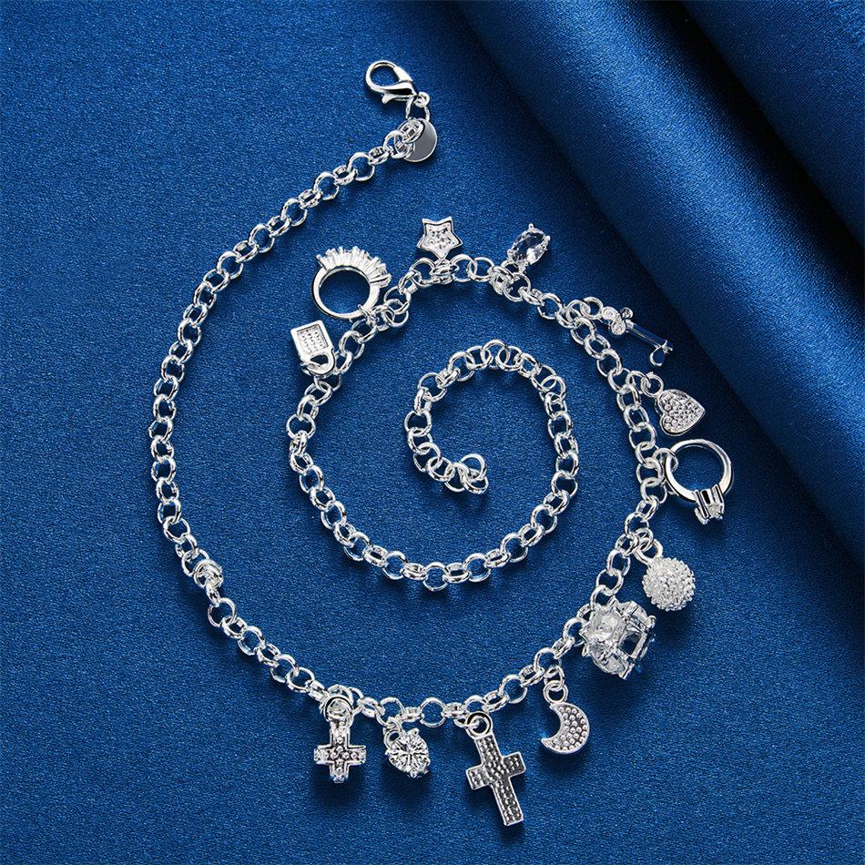 Collana Delicata in Argento Sterling 925 con Croce/Luna/Stella per Donna, Regalo alla Moda per Feste, Accessori da Matrimonio