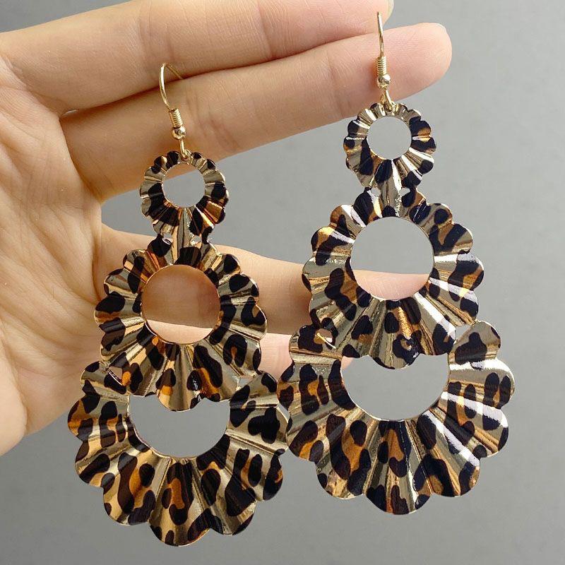 Fashion Leopard Print Round Earrings Retro Water Drop Geometric Earrings Antique Style Earrings