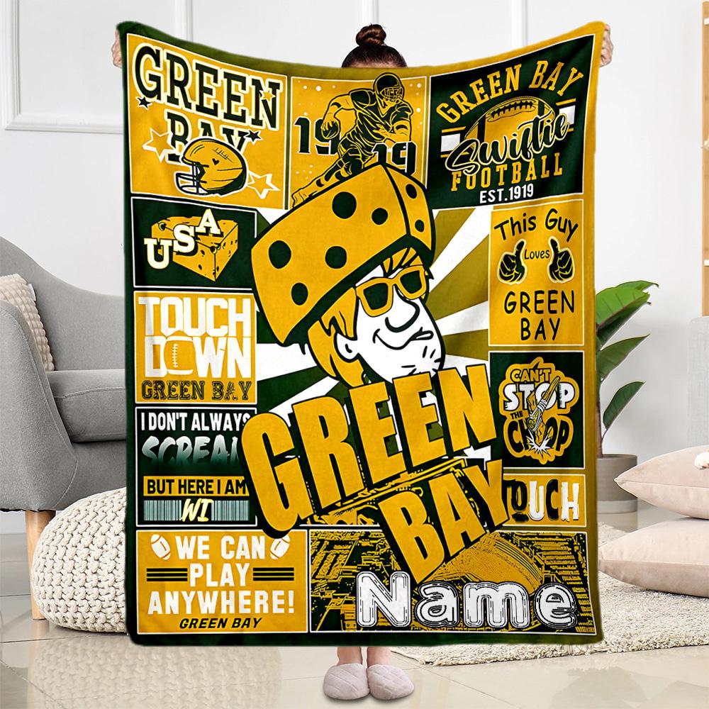 Green Bay Packers Fan Gear Customize Your Name Blanket Gift Personalized Blanket Warmthful Decor for Sofa Seaside Living Room Home Decor