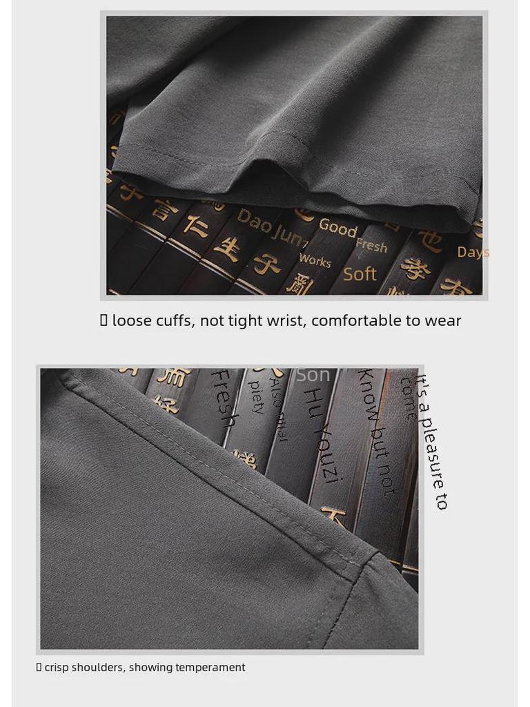 Men's Chinese Style Casual Cotton Linen Short-Sleeve Suit for Middle-Aged and Elderly Summer Wear