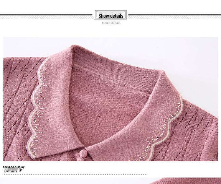 Elegant Knit Long-Sleeve Lapel Top for Middle-Aged Women: Spring/Autumn Casual Wear