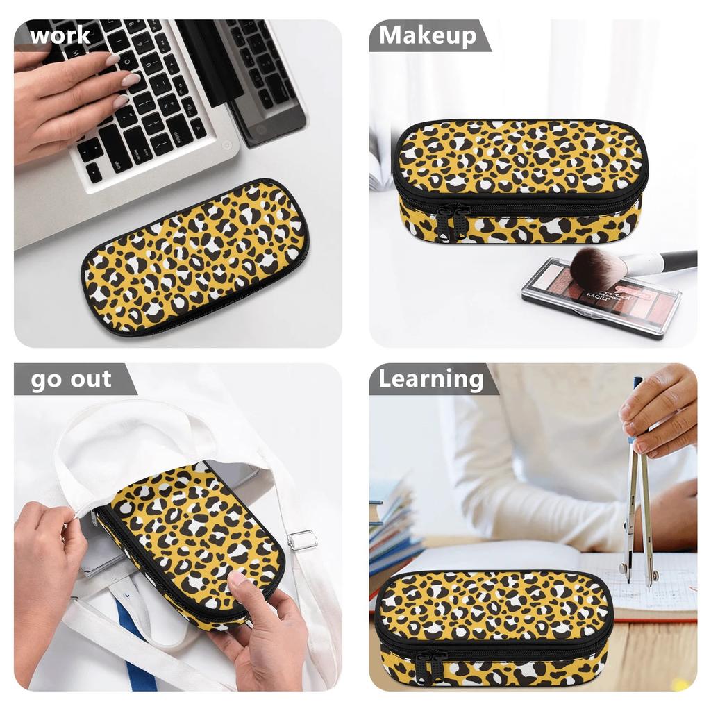 Pencil Case Printed 300D Polyester Zip Around Closure with Main Storage Mesh Pocket and Organized Pen Holders for School and Study