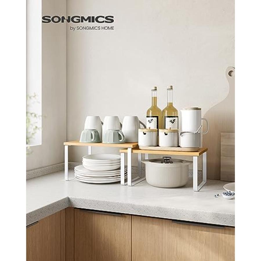 Cabinet Organizer Shelf Set of 4 Kitchen Counter Shelves Kitchen Storage Spice Rack Stackable Expandable Metal and Engineered W