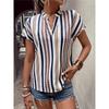 GMXIA Women's Fashion Casual Leisure Summer Stripe Print Short Sleeve V-Neck Blouses & Shirts