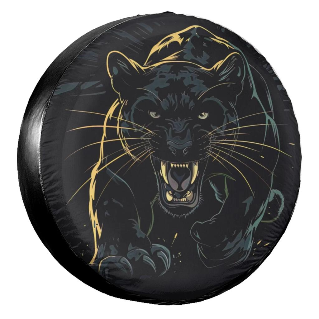 Black Panther Spirit Roaring Spare Tire Cover Wheel Protectors Weatherproof Universal Vehicle Dust-Proof for Camper Accessories