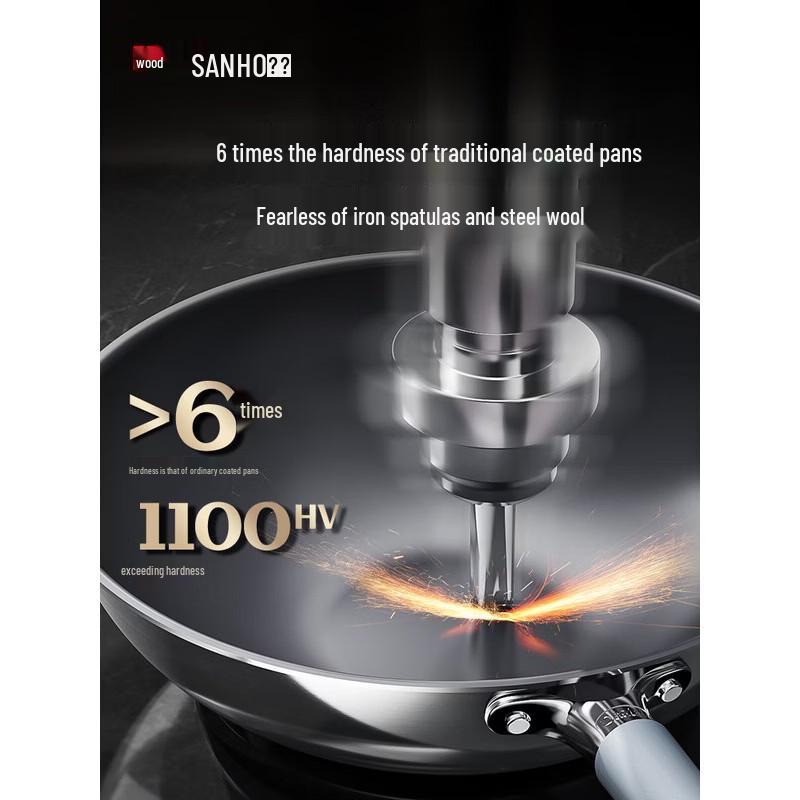 Sanhe 30cm 0-Coating Titanium Steel Non-Stick Wok