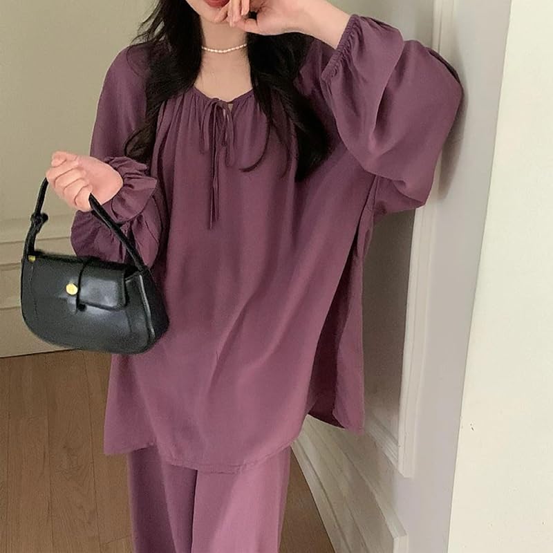 [Roiyezo] pijamale pentru femei, rochie de cameră, cu mânecă lungă, din amestec de bumbac, relaxare, super moale, poate fi purtată și în aer liber, prietenoasă cu pielea.