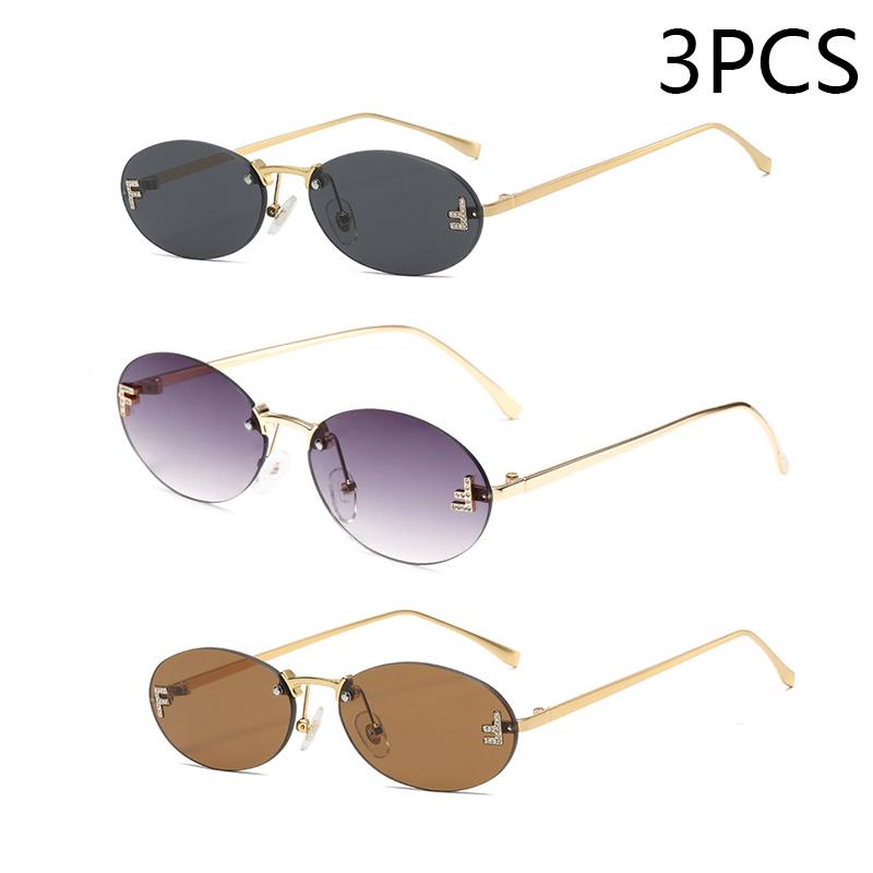 Eleganti occhiali da sole ovali con diamanti, modello da uomo con lettera F, occhiali da sole senza montatura, moda femminile, protezione UV
