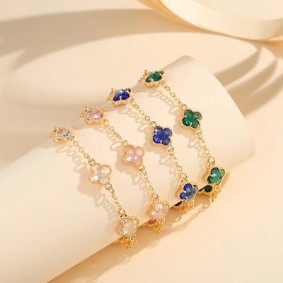Ladies' Crystal Clover Bracelet with Five Leaf Flower Copper Gold Plated Bracelet