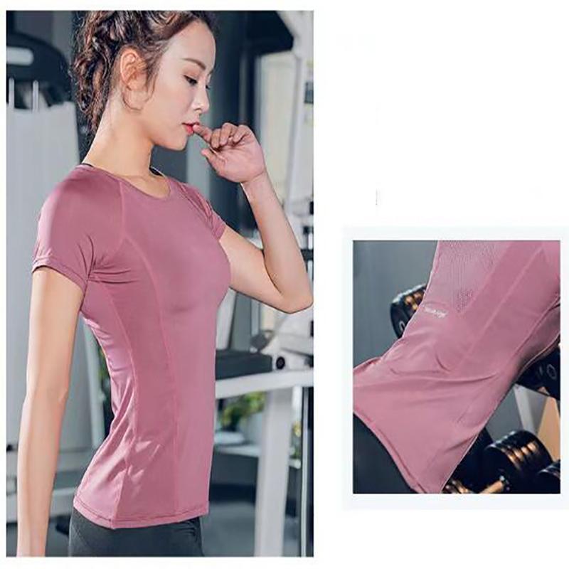 Women Yoga Top Seamless Fitness Tshirt Short Sleeve Sport Shirt Gym Running Active Wear Workout Clothes Breathable Quick Dry Comfortable Femme