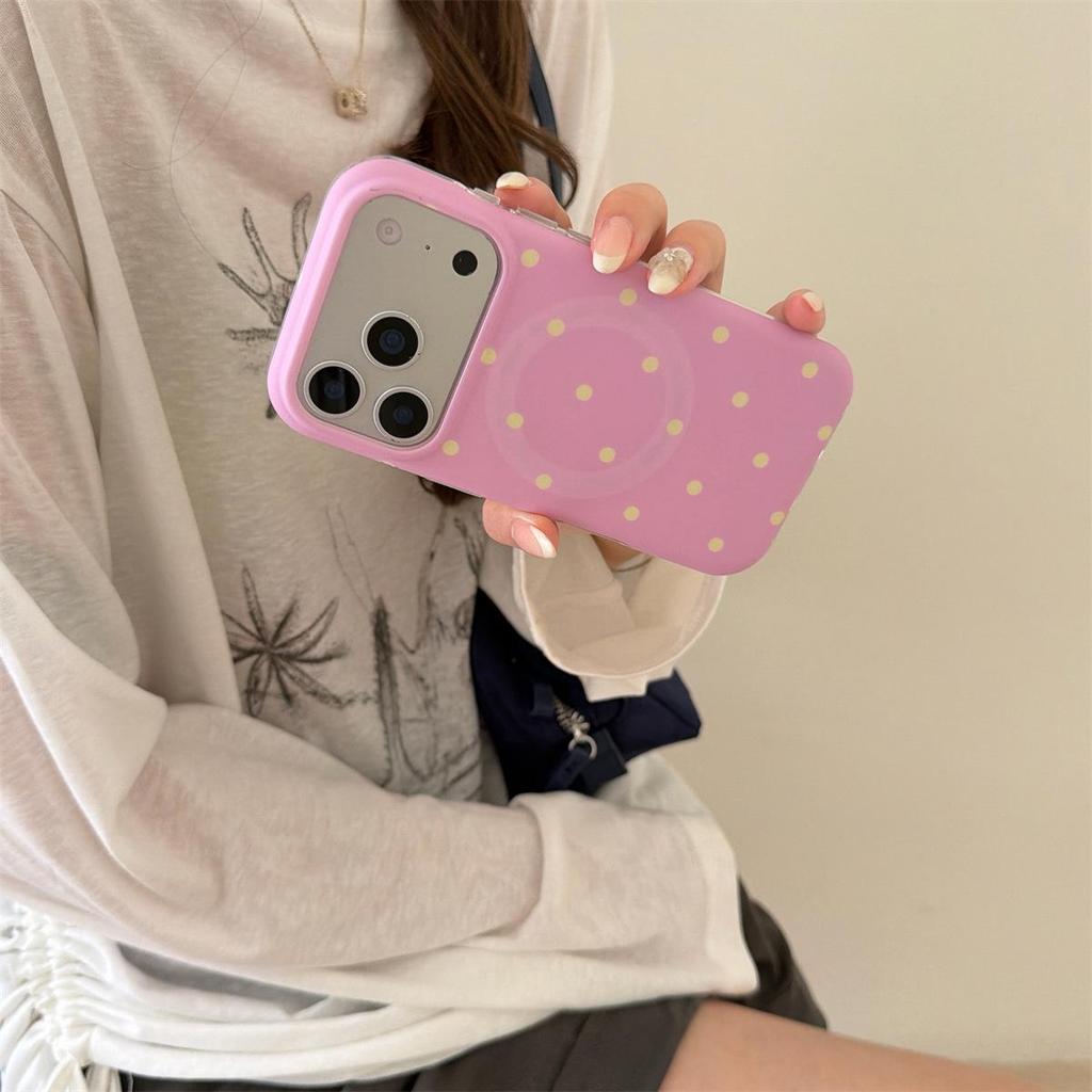 Runde Kante Magnetische Polka Dot iPhone 14/13 Hülle, Kompatibel mit Apple 17/16/15 PROMAX, Sturzsicheres Design.