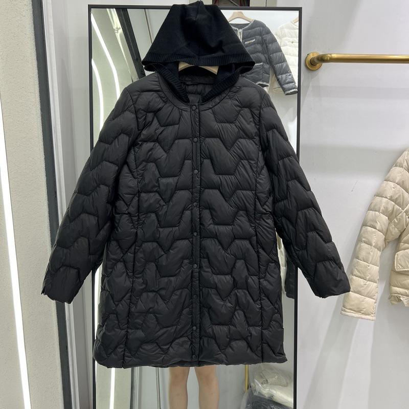 Year down jacket women's loose and thin medium and long knitted hooded casual short hooded jacket