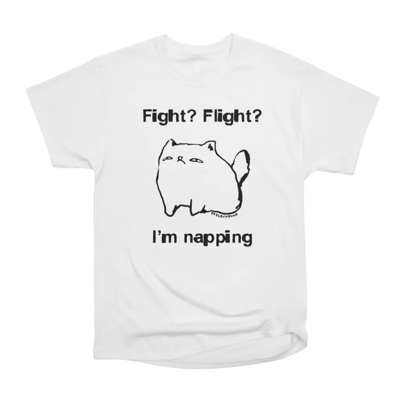 

Men Casual Shirts Short Sleeves FLIGHT I M NAPPING CAT White Tees Oversized T-shirts S белый