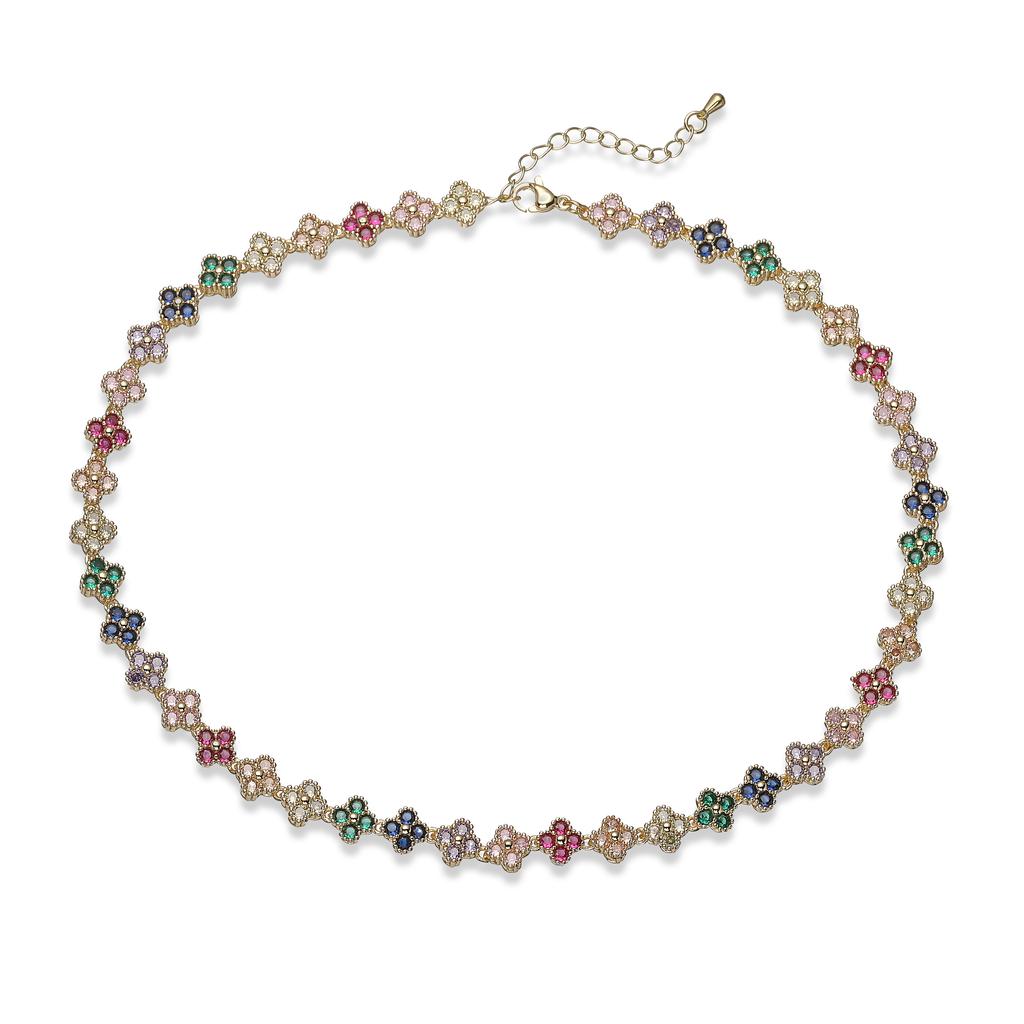 Colorful CZ Stone Copper Bracelet And Necklace Set With Lobster Clasp Adjustable Minimalist Romantic Jewelry