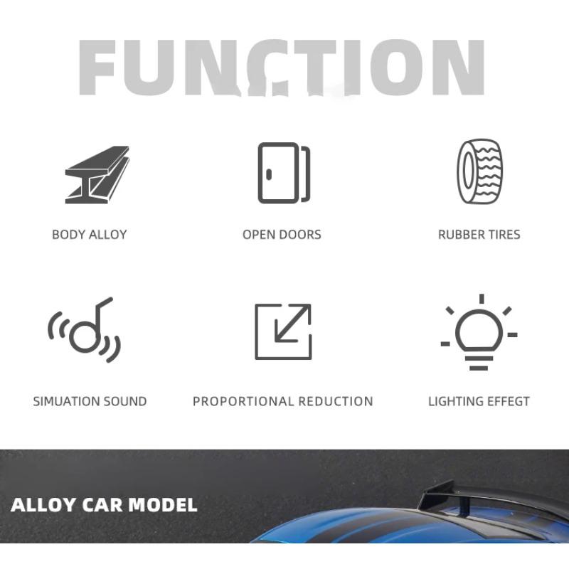 Large 1/18 Ford Mustang GT500 Miniatures Alloy Diecast Metal Vehicle Model Collectibles Sound Light Toys Car Gifts for Kids Boys