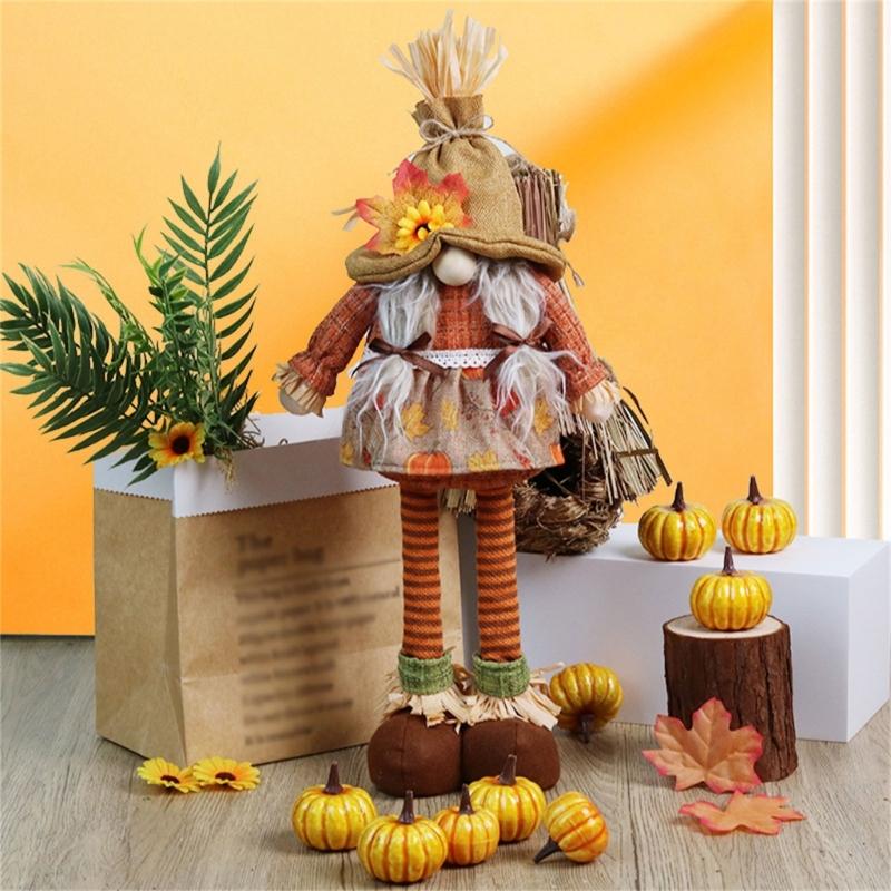 Decorative Rudolf Gnomes Stuffed Doll, Maple Leaf Craft for Autumn Displays