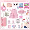 Doll Suitcase Travel Set, 18 Inch Doll Clothes and Accessories - 28 Pcs Travel Pillow, Unicorn Bag, Sunglasses, Camera, Computer, Phone, Passport,