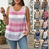 Women's Striped Casual O Neck Top Sleeveless Vest Loose Versatile Fashion Stylish Commuting Top
