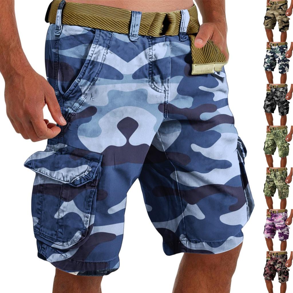 Men's Summer Loose Casual Camouflage Work Shorts, Large-sized Multi-pocket Mid-length Pants Without A Belt