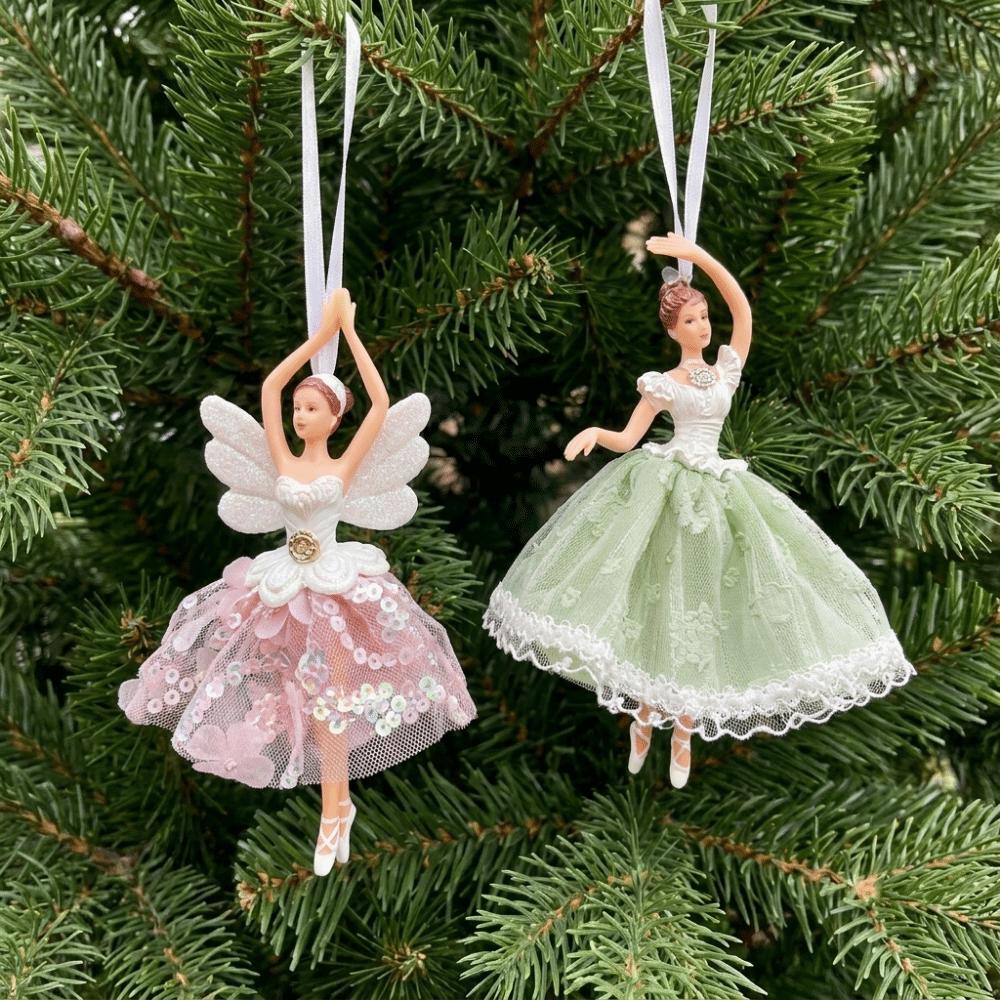 Plastic Christmas Ballet Girl Pendant Tulle Skirt Dance Theme Ballet Dancer Ornament with Shining Wings Hanging