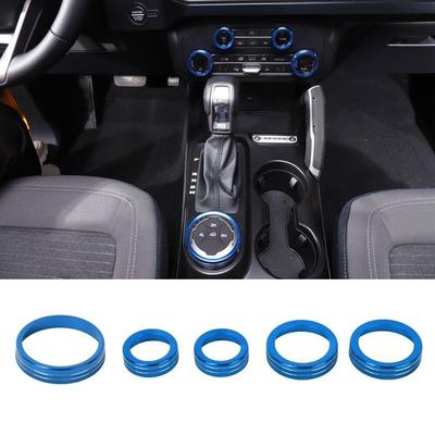 5pcs Air Conditioner Audio Switch Knob Ring Trim For Ford Bronco 2021 2022 Blue